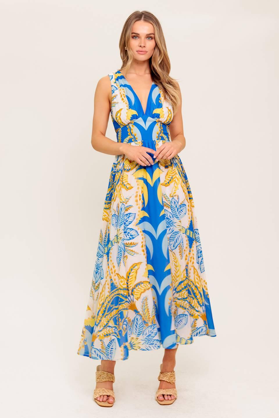 SOFT MEADOW BLUE WOVEN MIDI DRESS Flying Tomato