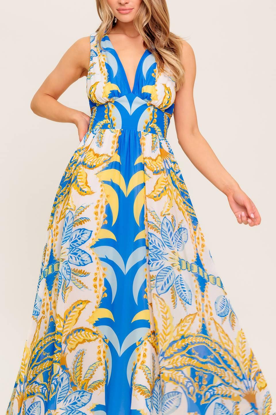 SOFT MEADOW BLUE WOVEN MIDI DRESS Flying Tomato