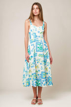 ON THE MOVE BLUE WOVEN MIDI DRESS Flying Tomato
