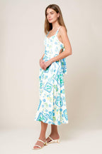 ON THE MOVE BLUE WOVEN MIDI DRESS Flying Tomato