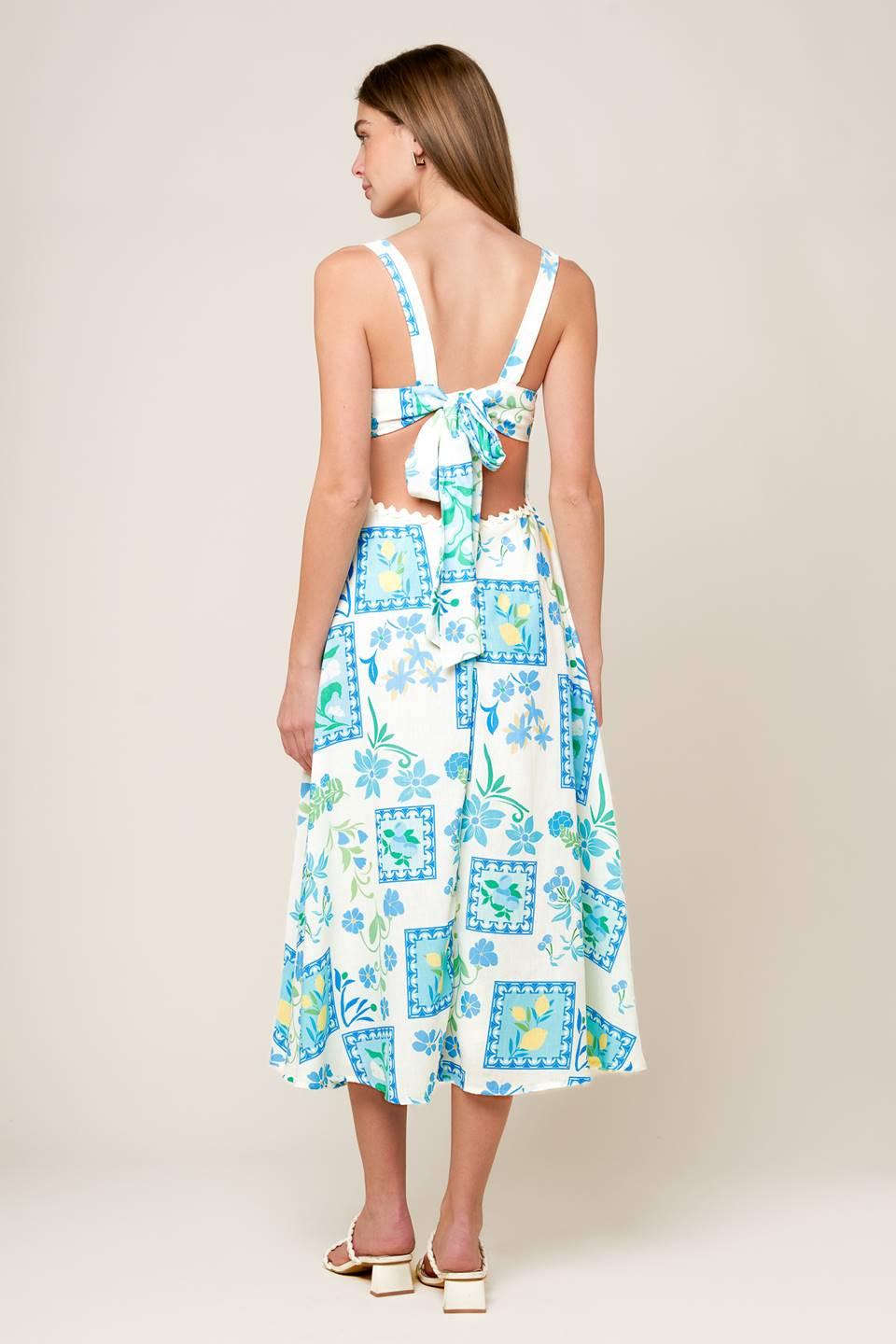 ON THE MOVE BLUE WOVEN MIDI DRESS Flying Tomato