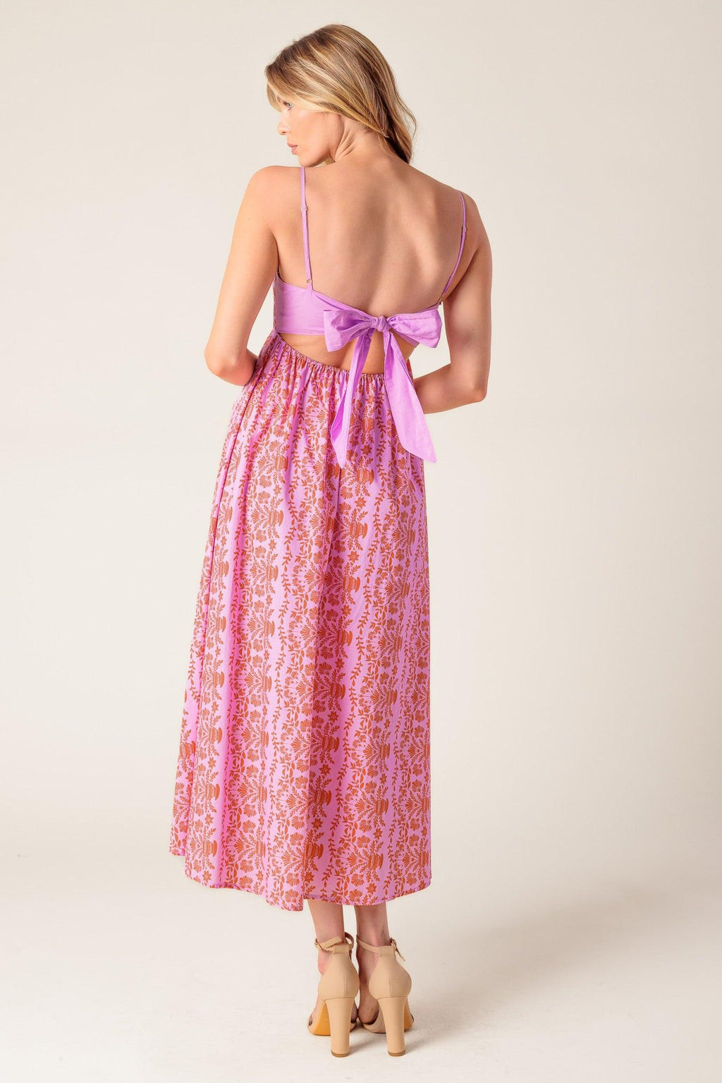 THE EVETTE PINK WOVEN MIDI DRESS Flying Tomato