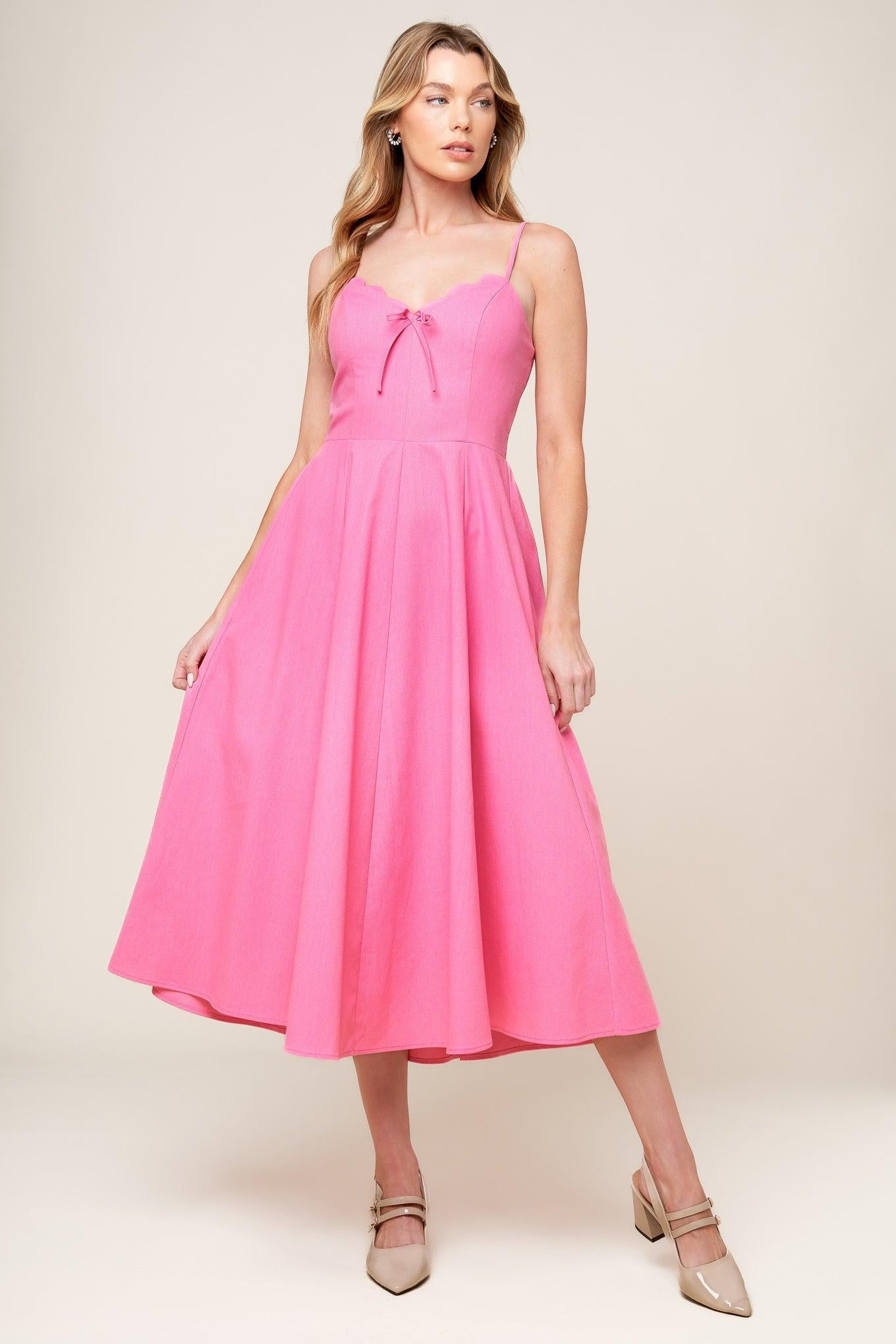 LET THE LIGHT PINK WOVEN MIDI DRESS Flying Tomato