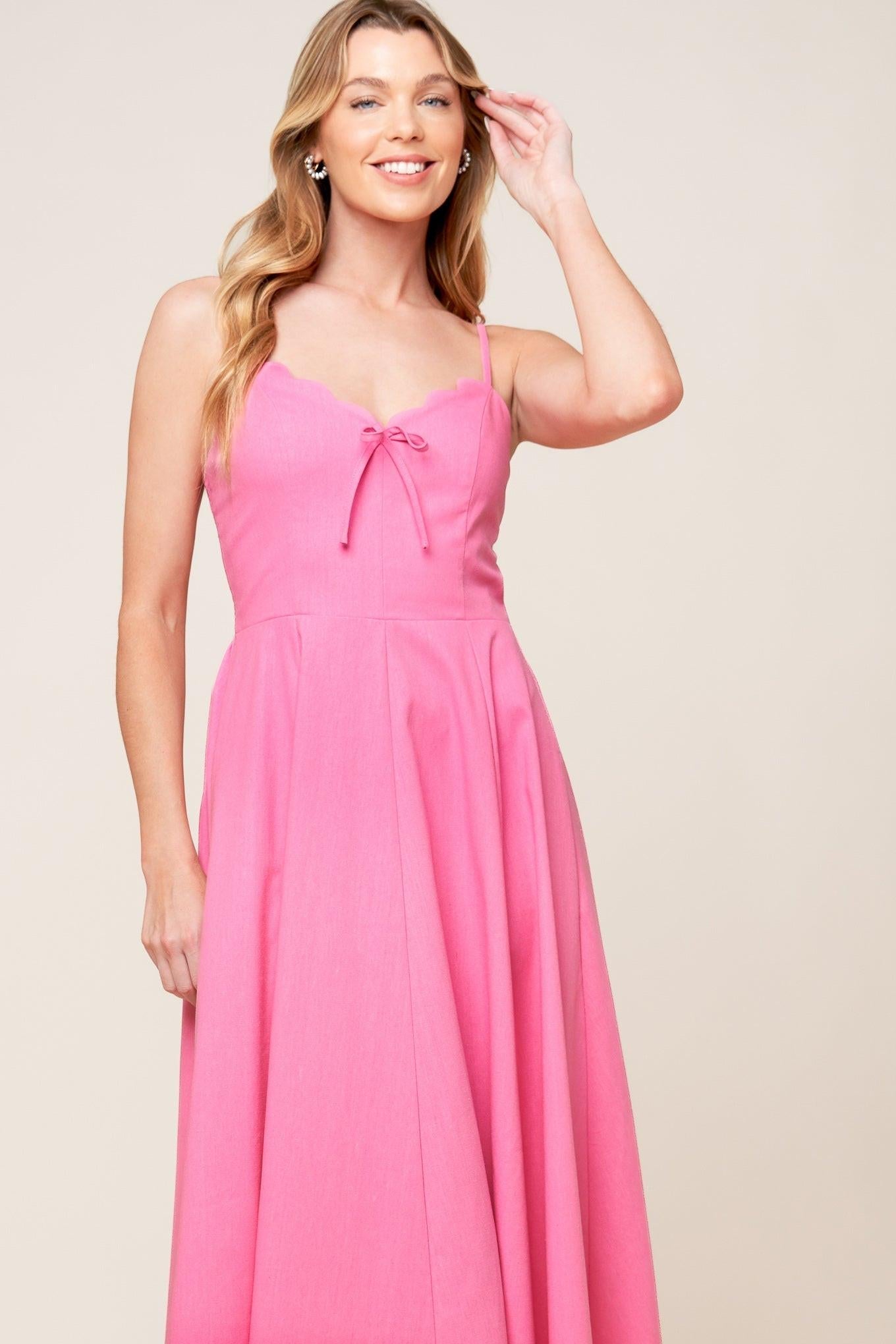 LET THE LIGHT PINK WOVEN MIDI DRESS Flying Tomato