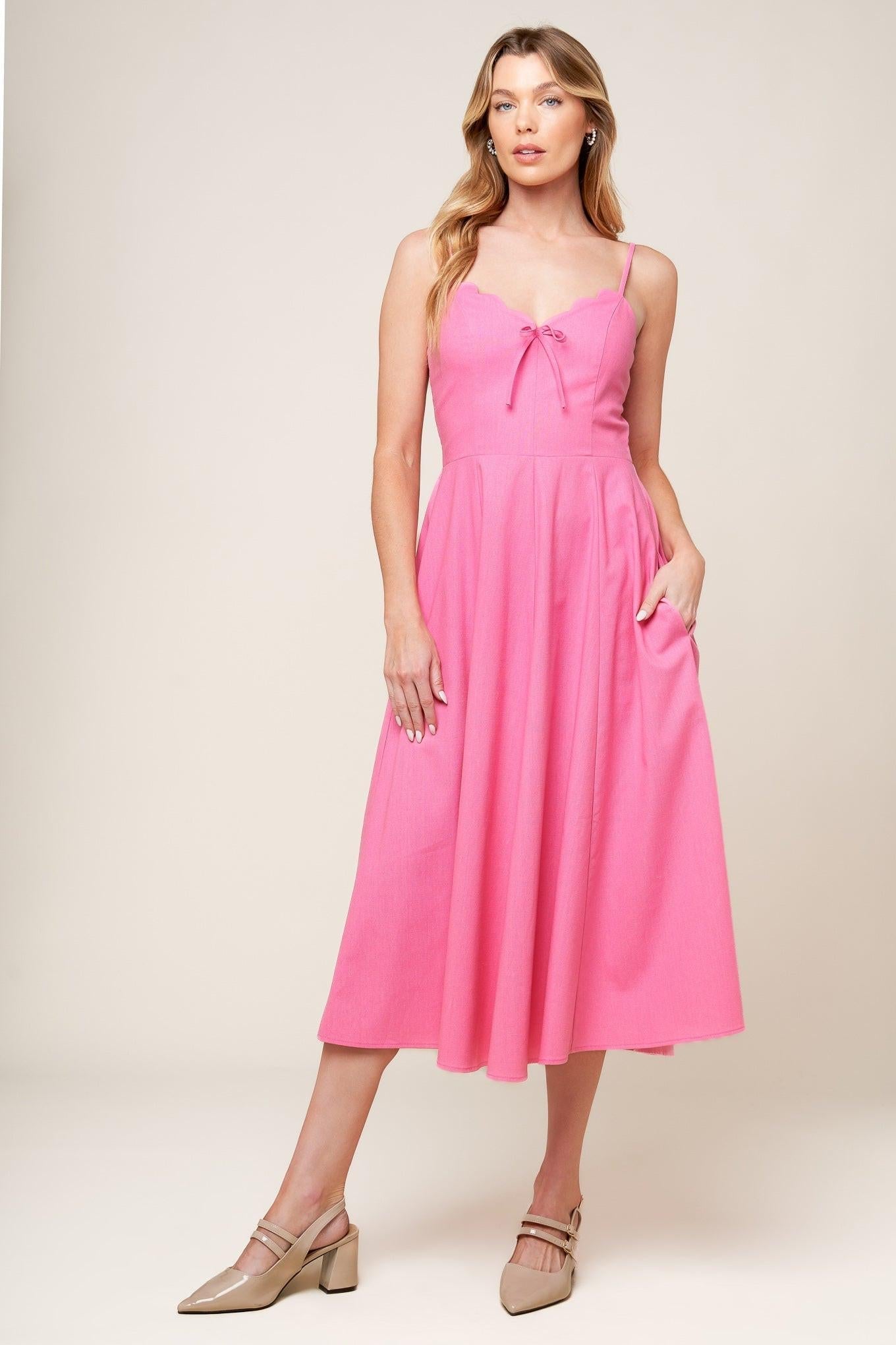 LET THE LIGHT PINK WOVEN MIDI DRESS Flying Tomato