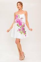GARDEN WHISPERS PINK FLORAL WOVEN MINI DRESS Flying Tomato