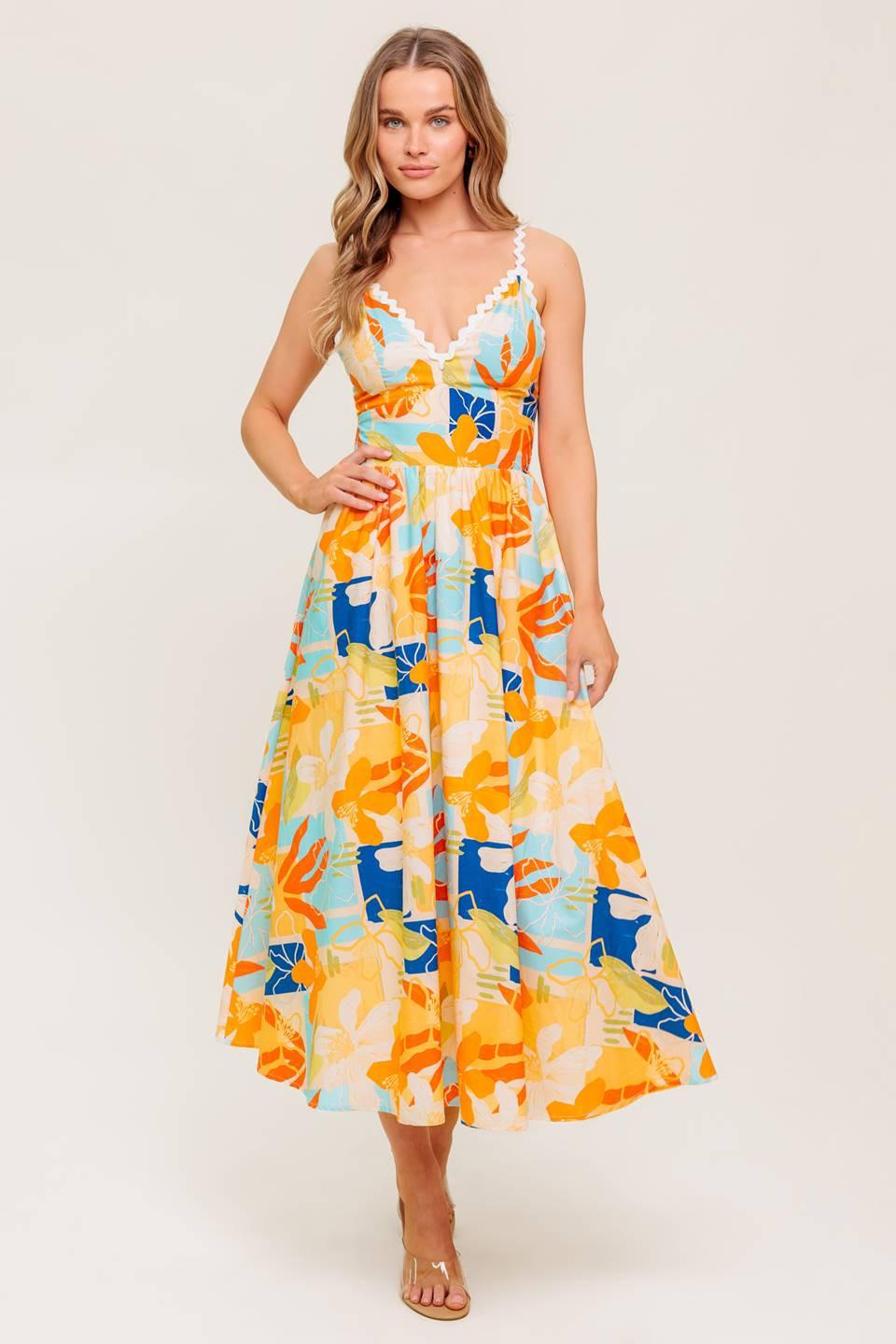 DAWN PETAL KISS WOVEN MIDI DRESS Flying Tomato