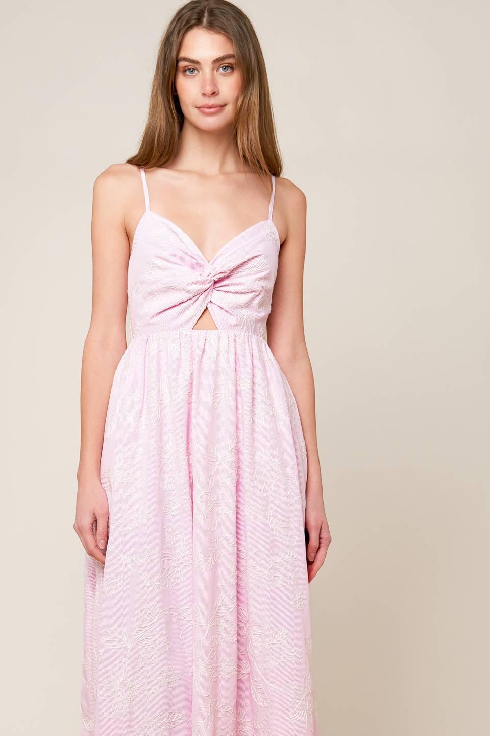 ALONG THE SHORE PINK WOVEN MIDI DRESS Flying Tomato