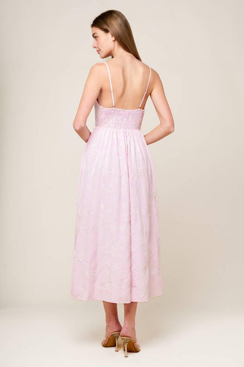 ALONG THE SHORE PINK WOVEN MIDI DRESS Flying Tomato