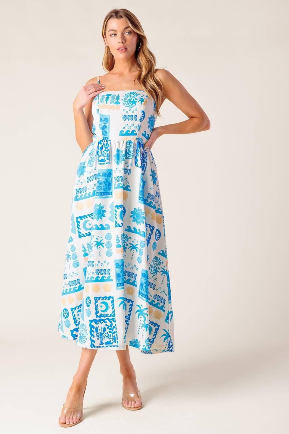 FLOWER GIRL BLUE WOVEN MIDI DRESS Flying Tomato