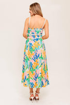 SUNLIT GARDEN PINK BLUE WOVEN MIDI DRESS Flying Tomato