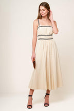 TERRIFIC TIMING CREAM WOVEN MIDI DRESS Flying Tomato