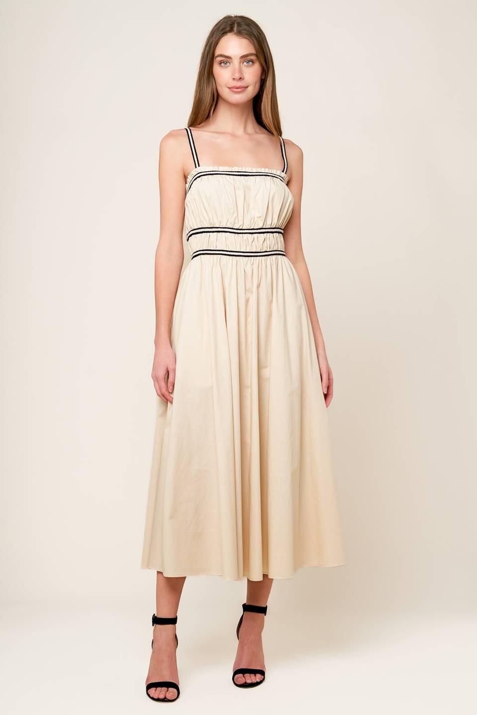 TERRIFIC TIMING CREAM WOVEN MIDI DRESS Flying Tomato