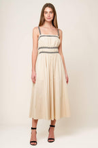 TERRIFIC TIMING CREAM WOVEN MIDI DRESS Flying Tomato