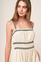 TERRIFIC TIMING CREAM WOVEN MIDI DRESS Flying Tomato
