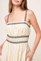 TERRIFIC TIMING CREAM WOVEN MIDI DRESS Flying Tomato