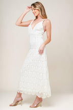 LOVING MENTALITY WHITE WOVEN LACE MIDI DRESS Flying Tomato