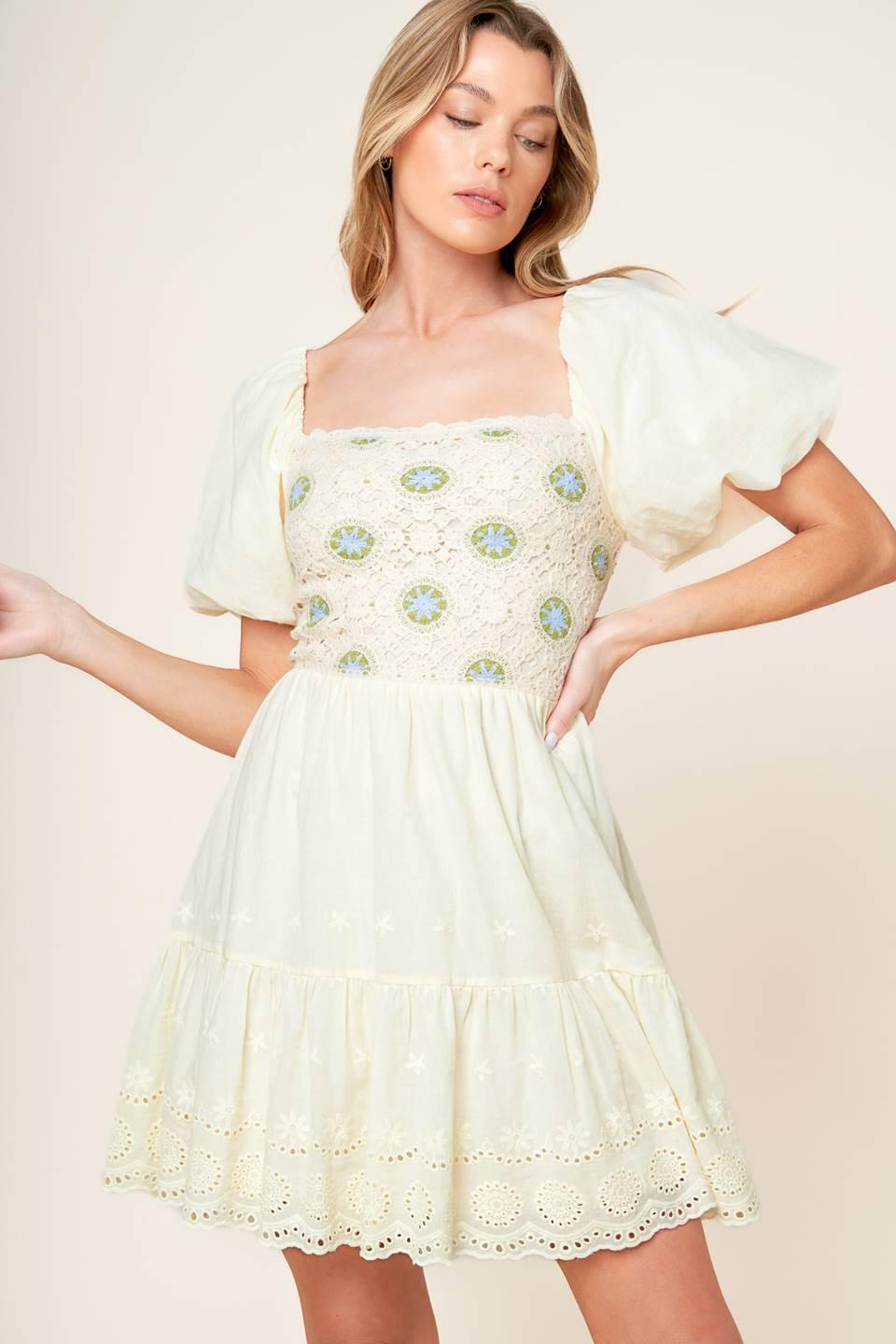LOLA GRASS CREAM WOVEN MINI DRESS Flying Tomato