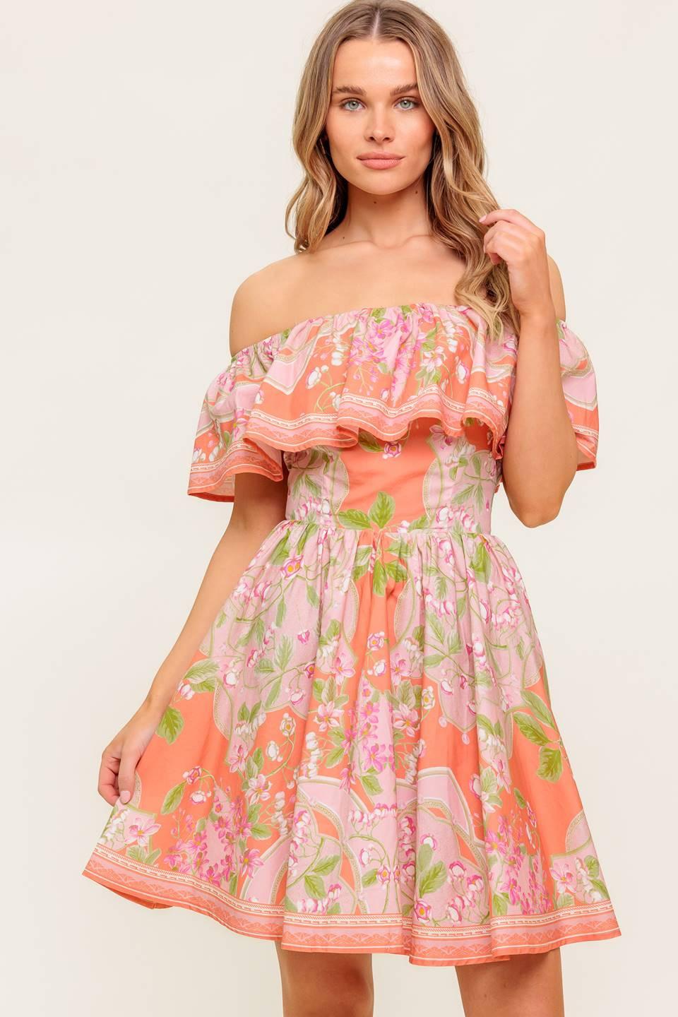WHISPERING CORAL WOVEN MINI DRESS Flying Tomato
