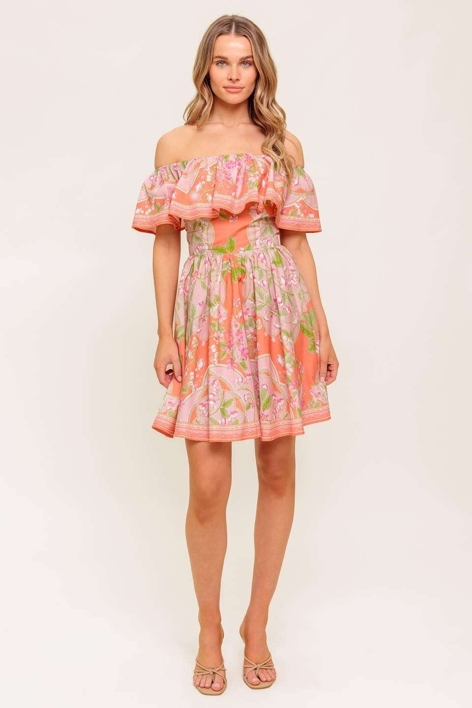 WHISPERING CORAL WOVEN MINI DRESS Flying Tomato