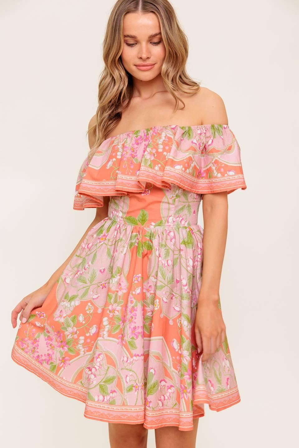 WHISPERING CORAL WOVEN MINI DRESS Flying Tomato