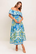 TROPICAL HAZE POWDER BLUE WOVEN MIDI DRESS Flying Tomato