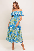 TROPICAL HAZE POWDER BLUE WOVEN MIDI DRESS Flying Tomato