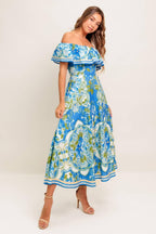 TROPICAL HAZE POWDER BLUE WOVEN MIDI DRESS Flying Tomato