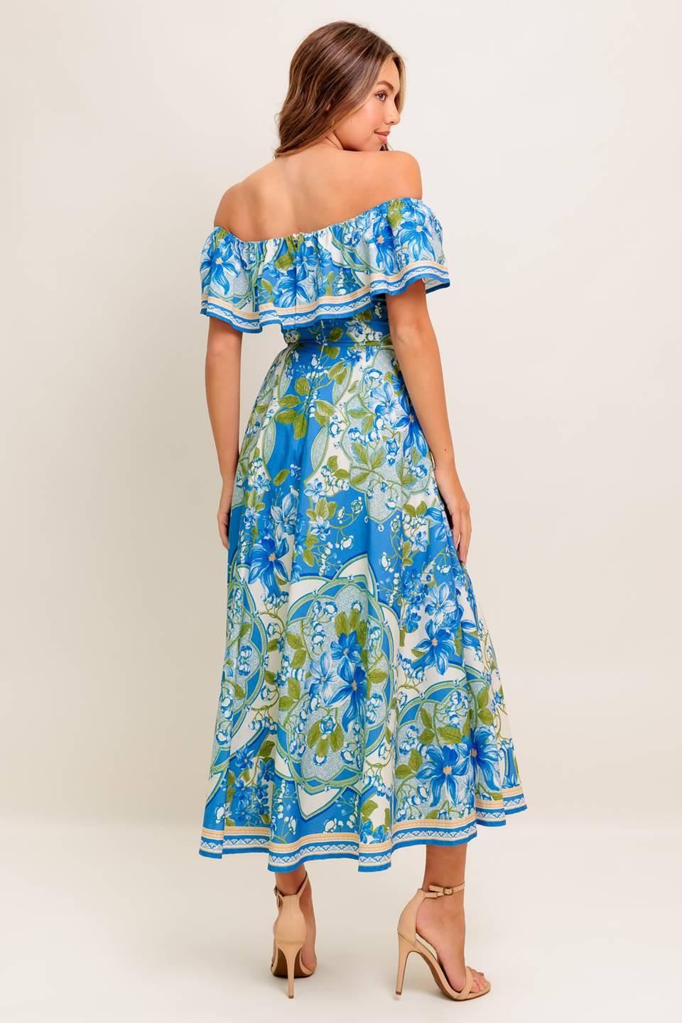 TROPICAL HAZE POWDER BLUE WOVEN MIDI DRESS Flying Tomato