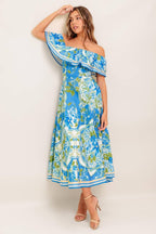 TROPICAL HAZE POWDER BLUE WOVEN MIDI DRESS Flying Tomato