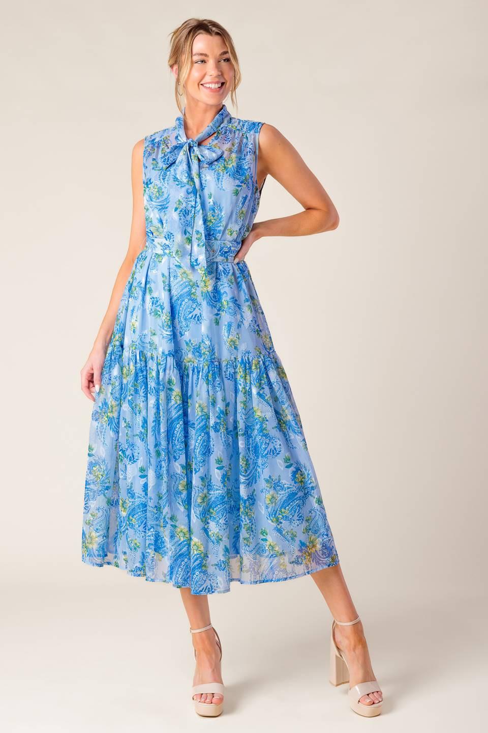 EVER AFTER POWER BLUE WOVEN MIDI DRESS Flying Tomato