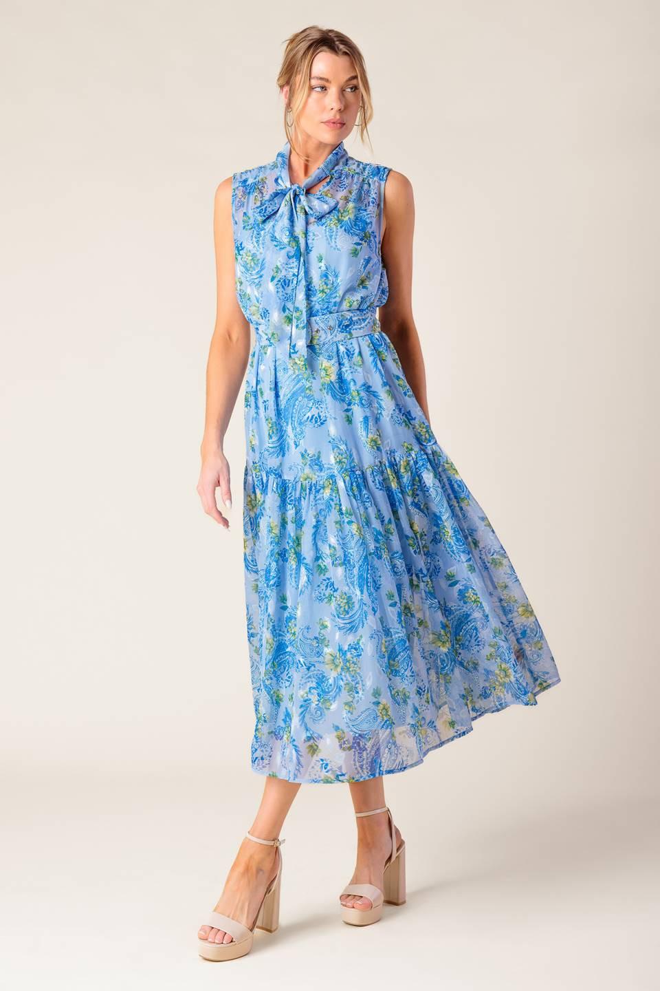 EVER AFTER POWER BLUE WOVEN MIDI DRESS Flying Tomato