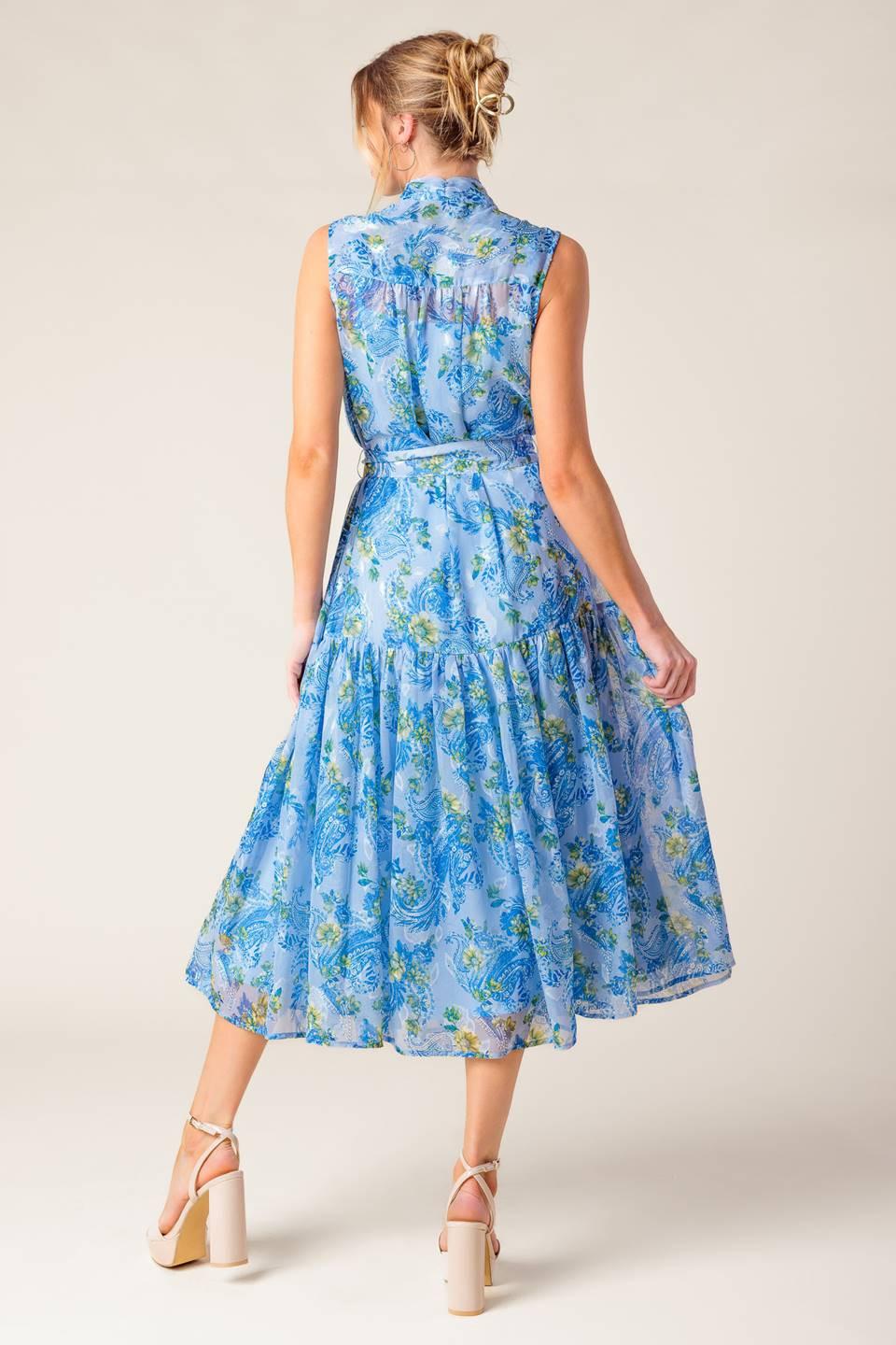 EVER AFTER POWER BLUE WOVEN MIDI DRESS Flying Tomato