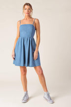 BACK IN LOVE DENIM MINI DRESS Flying Tomato