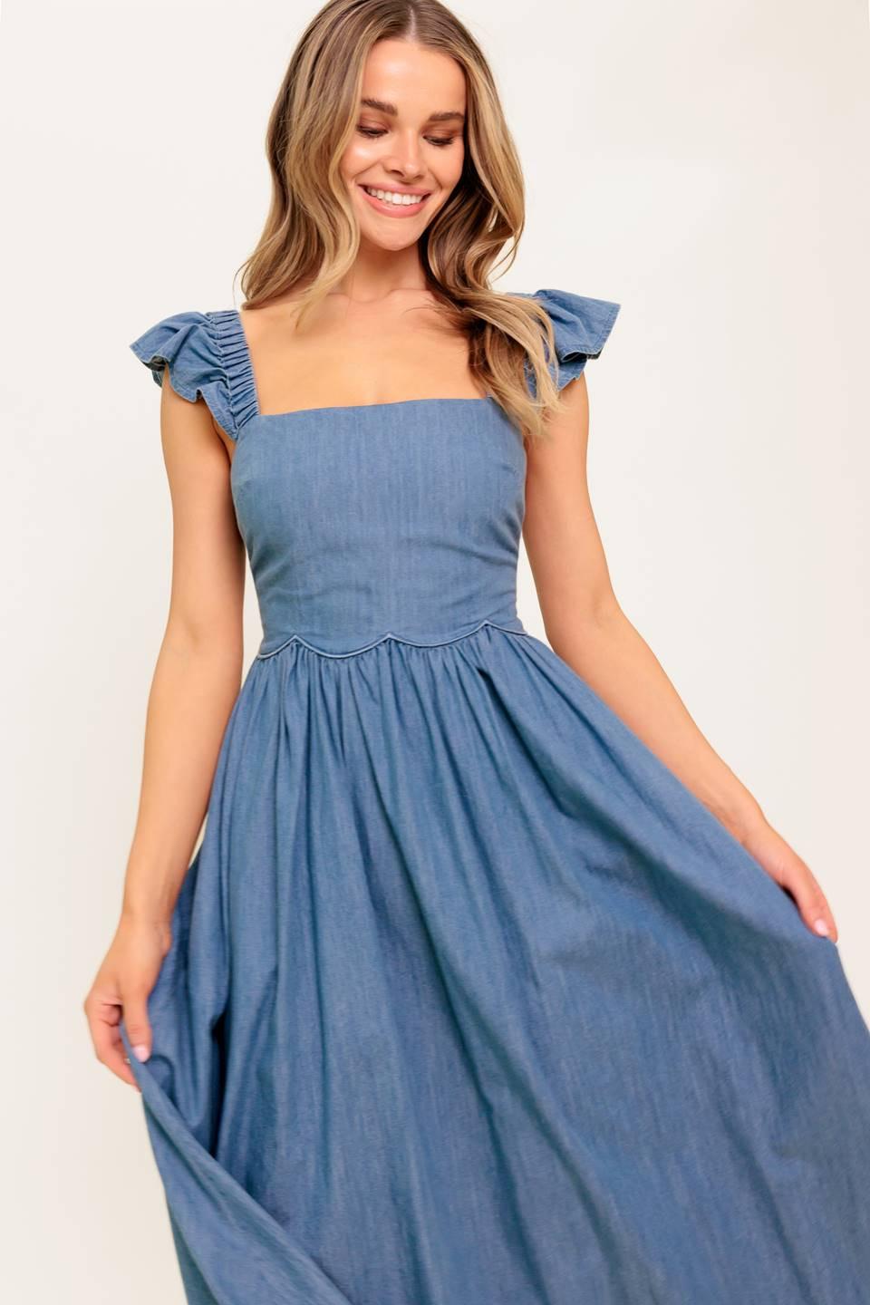 DRIFTWOOD PETAL CHAMBRAY MIDI DRESS Flying Tomato