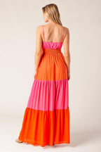REGAL RISE WOVEN COLOR BLOCKED MAXI DRESS Flying Tomato