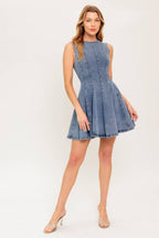 CAUGHT IN A MOMENT DENIM MINI DRESS Flying Tomato