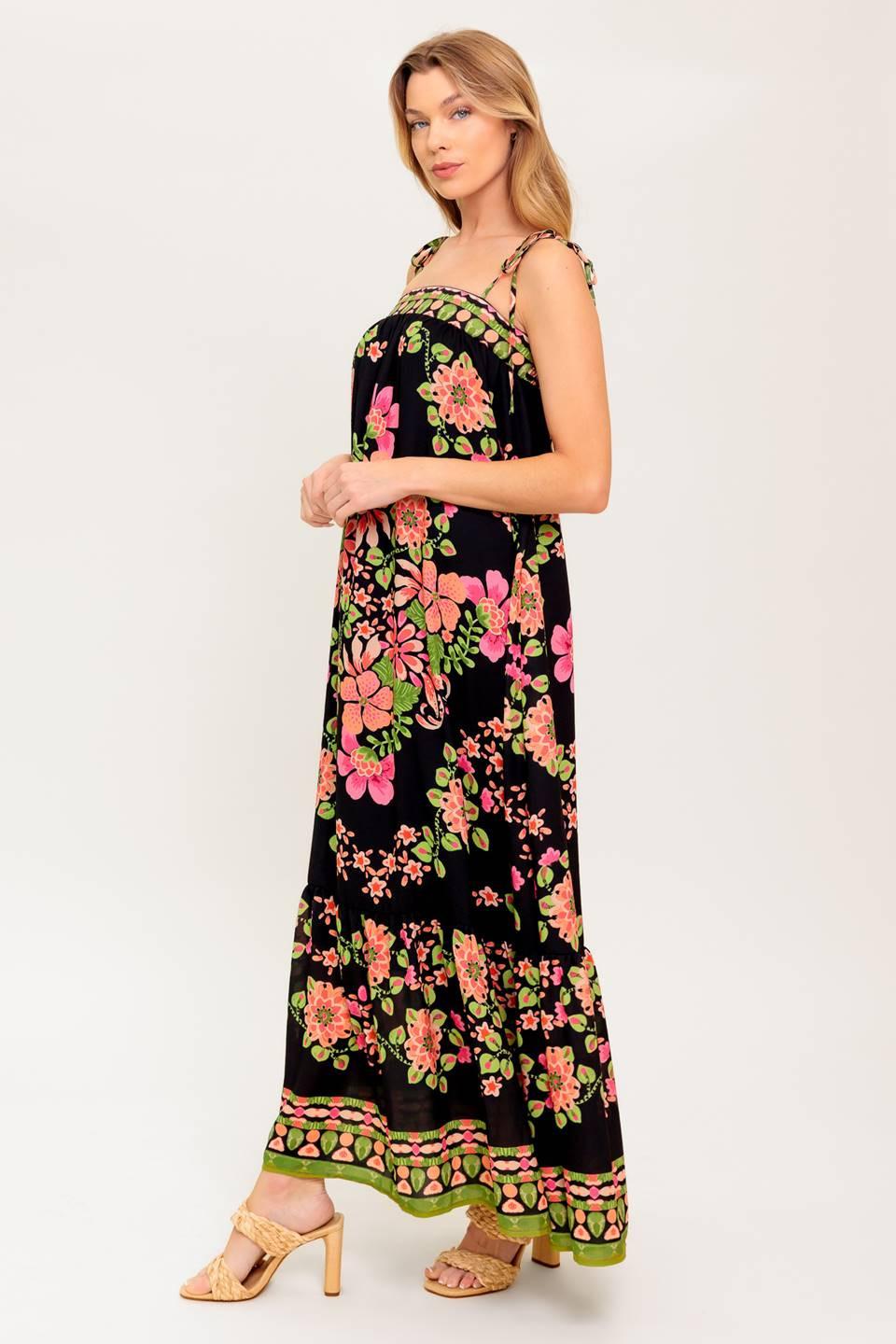 SUMMER GLOW BLACK WOVEN MAXI DRESS Flying Tomato