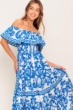 BLOOM SERENADE BLUE WOVEN MIDI DRESS Flying Tomato