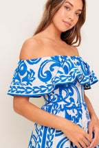 BLOOM SERENADE BLUE WOVEN MIDI DRESS Flying Tomato