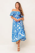 BLOOM SERENADE BLUE WOVEN MIDI DRESS Flying Tomato