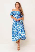 BLOOM SERENADE BLUE WOVEN MIDI DRESS Flying Tomato