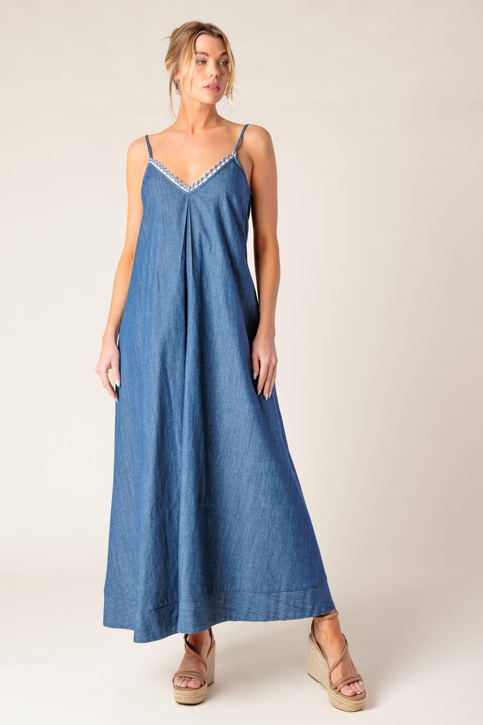 HEARTFELT MOMENT DENIM MIDI DRESS Flying Tomato