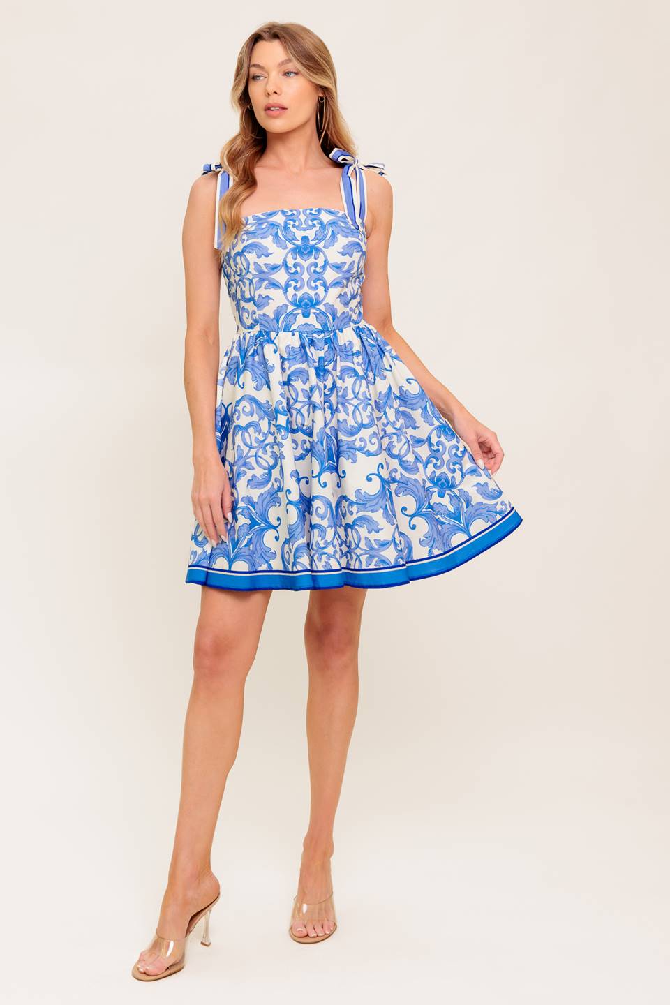 FLORENCE DAYS FLORAL BLUE WOVEN MINI DRESS Flying Tomato
