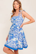 FLORENCE DAYS FLORAL BLUE WOVEN MINI DRESS Flying Tomato