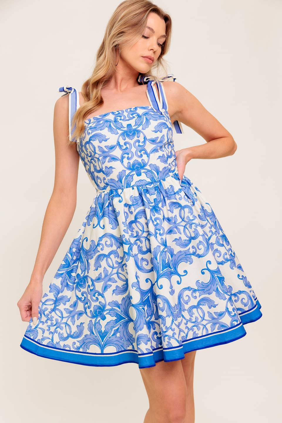 FLORENCE DAYS FLORAL BLUE WOVEN MINI DRESS Flying Tomato