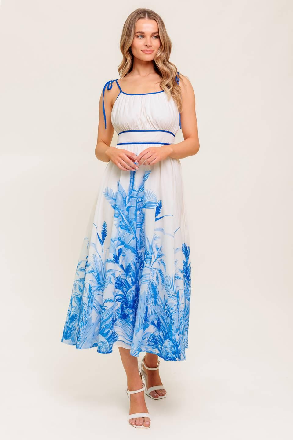 GARDEN BREEZE BLUE WOVEN MIDI DRESS Flying Tomato