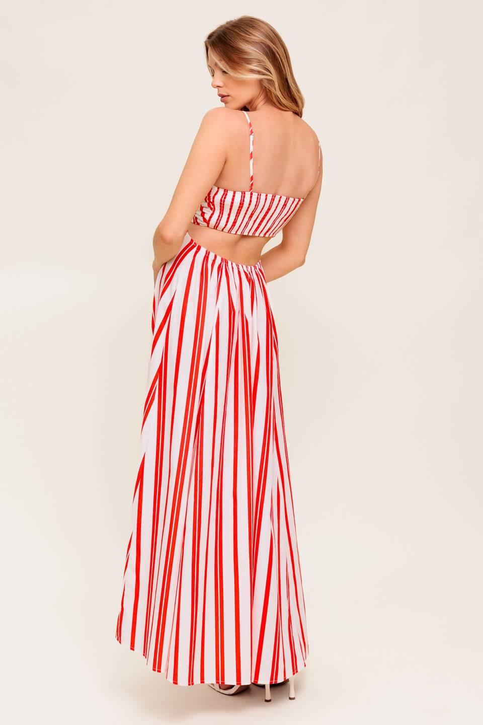 DREAM PETALS RED STRIPE WOVEN ANKLE DRESS Flying Tomato