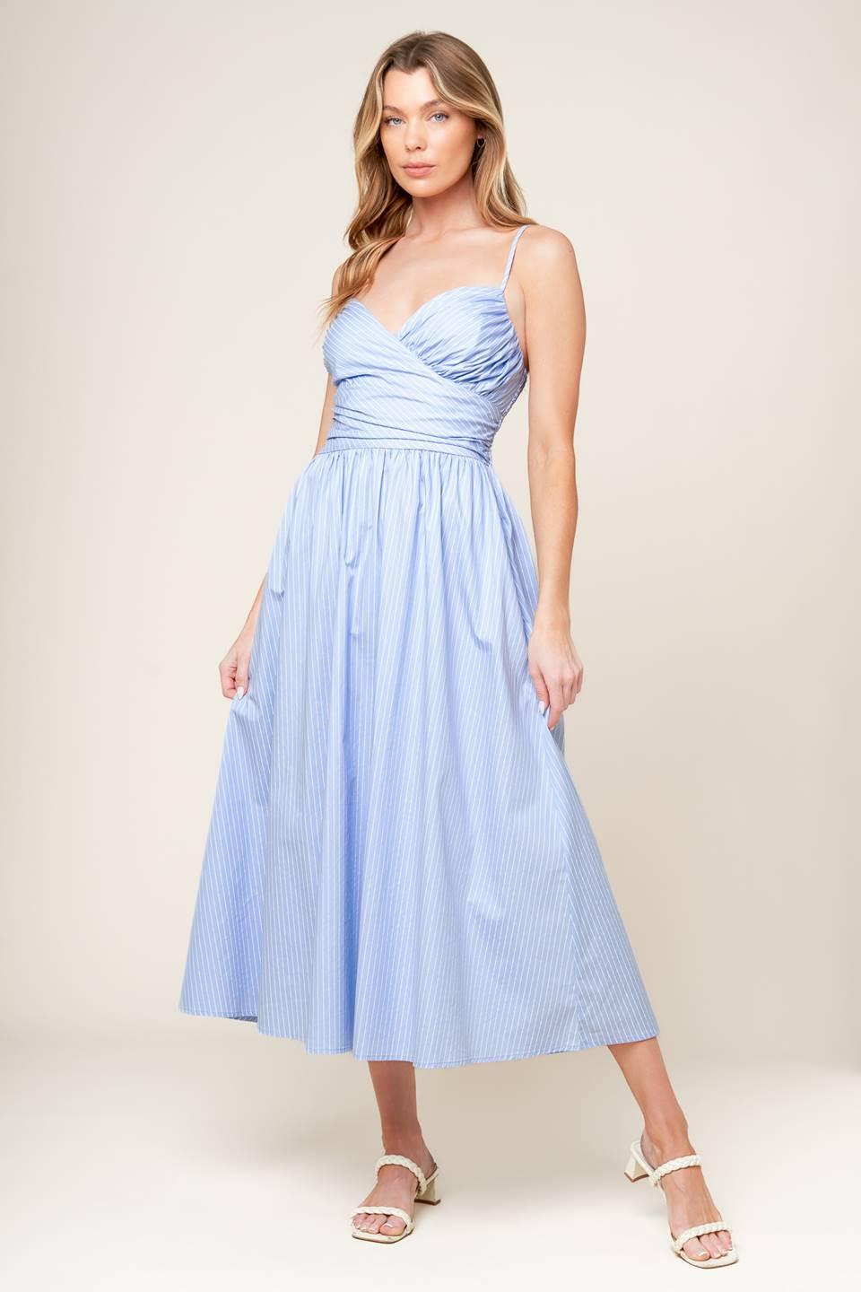 SUMMER INVITE PASTEL BLUE WOVEN MIDI DRESS Flying Tomato