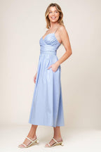 SUMMER INVITE PASTEL BLUE WOVEN MIDI DRESS Flying Tomato